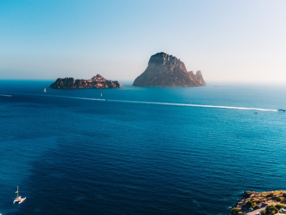 a body of water with islands in it